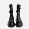 Biker-Lederschuhe für Damen, mittlere Wadenschuhe, schwarze Damenstiefel, halbhohe Plattform,