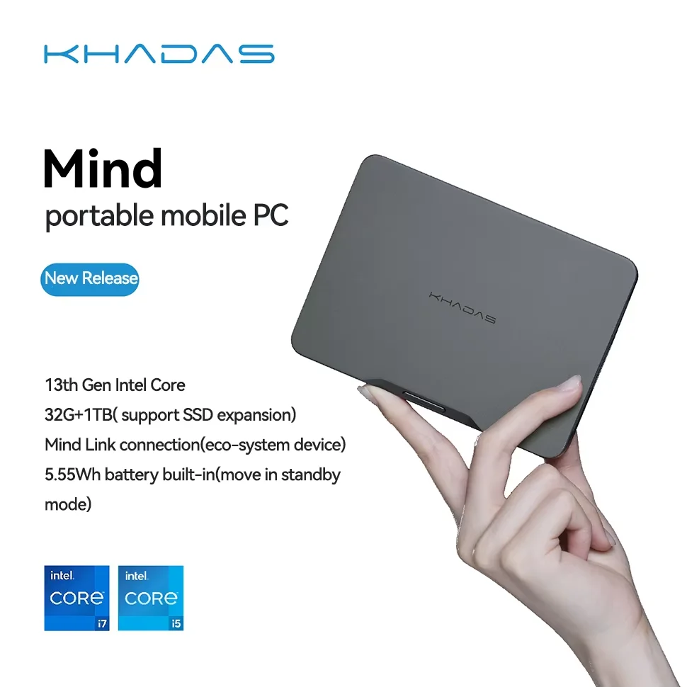 Khadas Mind 1 Mini-PC mit 5,55 Wh Akku Tiny Intel Desktop-Computer mit WiFi 6E, BT5.3, Mind Link, Windows 11 Home 32 GB + 1 TB Image