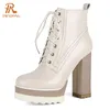 PRXDONG Echtes Kuh Leder frauen Schuhe 2022 Mode Herbst Winter Warme Stiefeletten Chunky High Heels Plattform Schwarz Beige 40