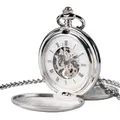Steampunk Taschenuhr Uhr Frauen Mechanische Hand Wind Glatte Silber Anhänger Weiß Dial Einfache