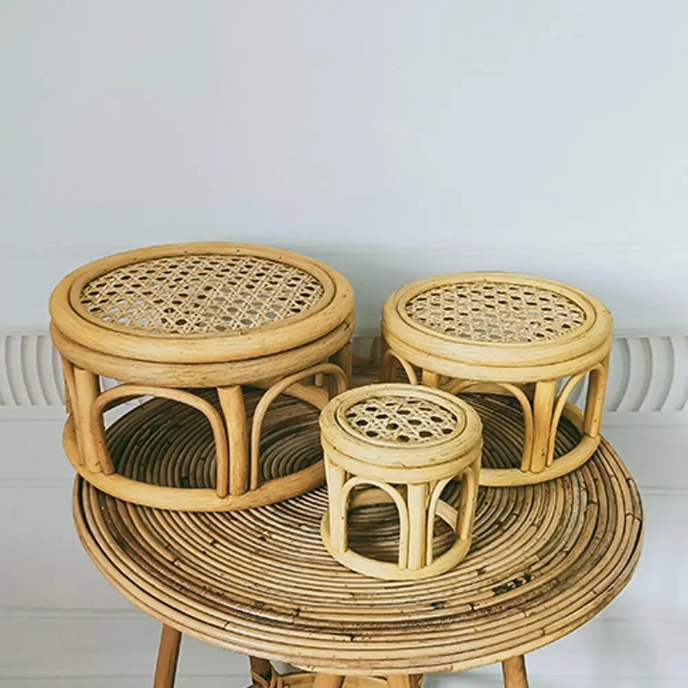 Rattan Korb pflanzen ständer Bauernhaus natürlichen Rattan Kreis Sockel für Innen dekor Rattan Pflanzen korb halter Image