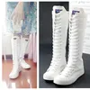 2021 frühling Herbst Frauen Schuhe Leinwand Casual High Top Schuhe Lange Stiefel Lace-Up Zipper