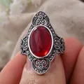 Neue Ankunft Trendy Vintage Granat Stein Thai Silber Weibliche Ring Förderung Schmuck Geschenke Nie