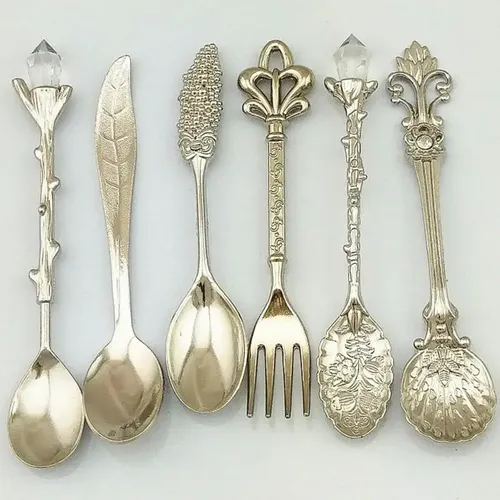 6 Pcs Royal Antique Geschirr Besteck Set Europäischen Stil Vintage Granatapfel Blume Geschnitzt