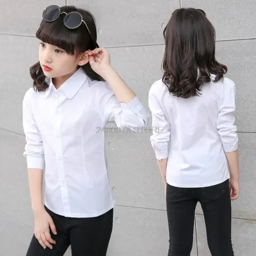 Schule Mädchen Formale Bluse Kleid Shirt Marke Mode Weiß Student Shirt für Große Mädchen Kinder