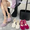 Neue Fell Hausschuhe frauen Platz Ferse Schuhe Frauen mit hohen absätzen Pelzigen Drag Mode Outdoor Alle-spiel sandalen Rot Rutschen Flip Flop