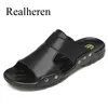 Sommer Männer Leder Rutschen Hausschuhe Plus Größe 50 51 52 Casual Schuhe Outdoor Strand Schwarz