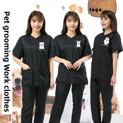 Dünne Stil Hundepflege Kleidung Kurzarm Tops Pet Shop Uniformen Anti Haar Schürze Anti Statische Image