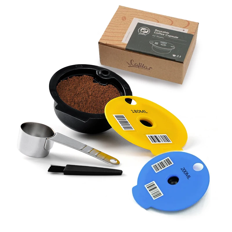 Für Bosch Tassimo Wiederverwendbare Kaffeekapsel-Pod, nachfüllbarer Espresso-Kaffeemaschine-Filter, lebensmittelechter Silikondeckel, 60/180/200/220 ml Image