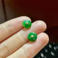 Neu in natürlichen Hotan Jade grün runde Ohr stecker Vintage Silber eingelegte Ohrringe für Frauen