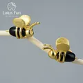 Lotus Spaß 18K Gold Schöne Honig Bee Stud Ohrringe Echt 925 Sterling Silber Handgemachte Design