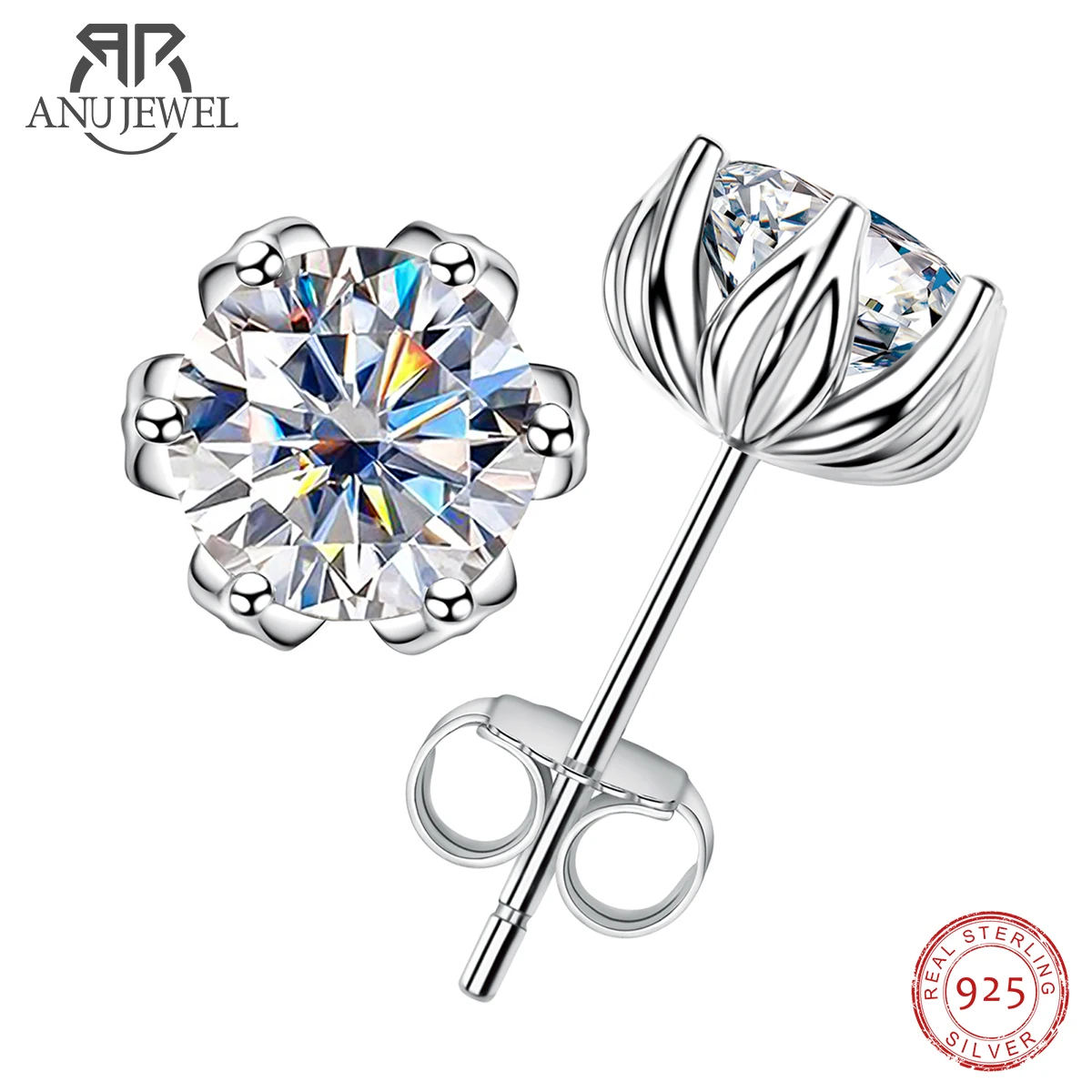 AnuJewel 2cttw D Farbe Moissanit Diamant Lotus Stud Ohrringe 925 Sterling Silber Blume Ohrringe Für Frau Geschenke Großhandel