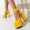Gelb Schwarz Braun Frauen Hohe Ferse Schuhe Plattform Thick High Heel Damen Pumpen PU Leder Karree Schnalle frauen schuhe 2022