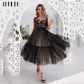 JEHETH Schwarz Polka Dots Prom Kleid Für Frauen Tüll Offene Rückseite Bogen Träger SpJeheth schwarz