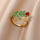 Zirkon Grüne Rose Blume Ringe Für Frauen Edelstahl Einstellbare Blätter Ring Korean Fashion Hochzeit