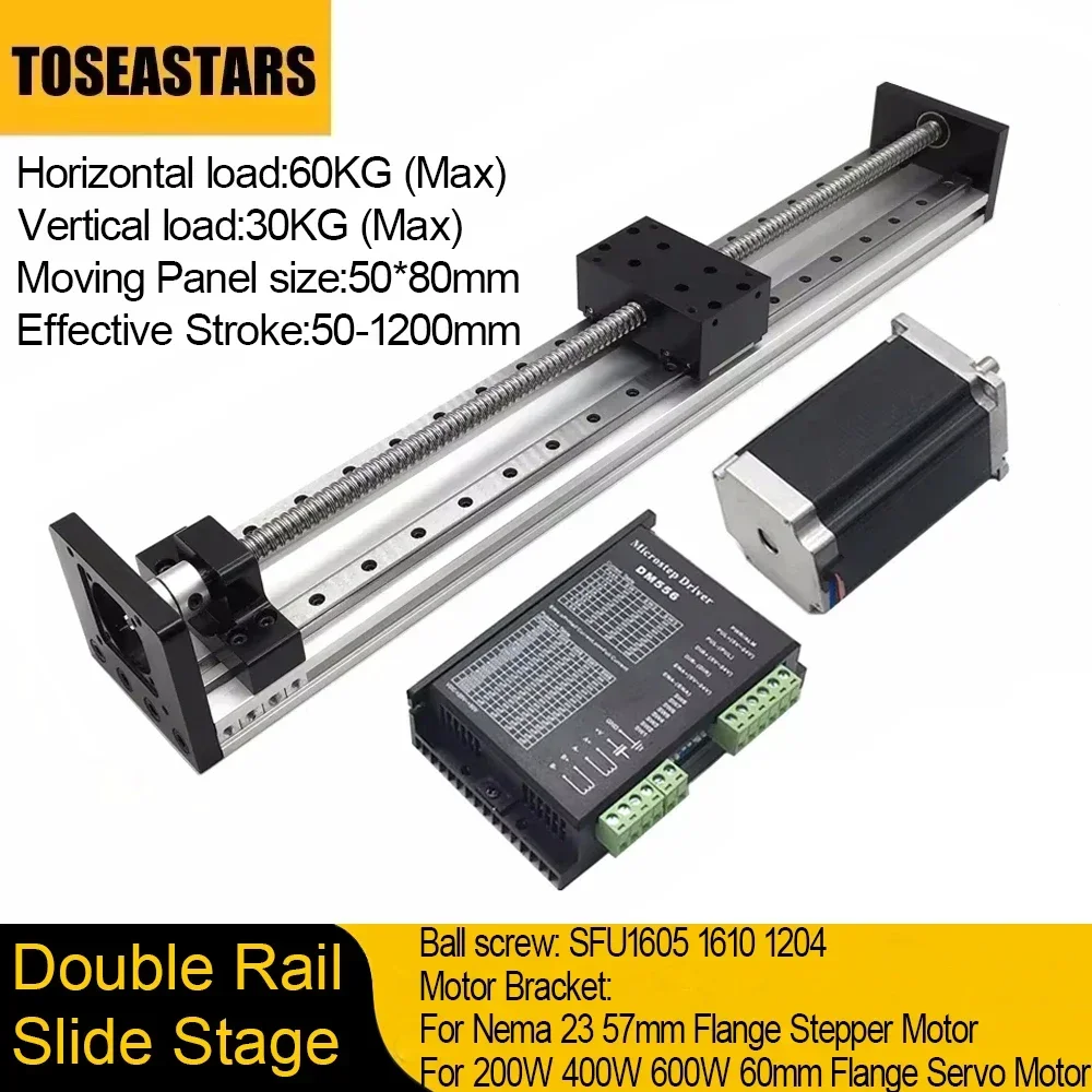 Linearführungsschiene, Gleittisch, doppelte Linearschiene, XYZ-Achse, Kugelumlaufspindel SFU1204, 1605 1610, für Nema 23, Schrittmotor, maximale Belastung 60 kg