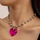 Fuchsia schwarzer Samt großes Herz Anhänger Choker Halskette für Frauen coole Punk Perlenkette