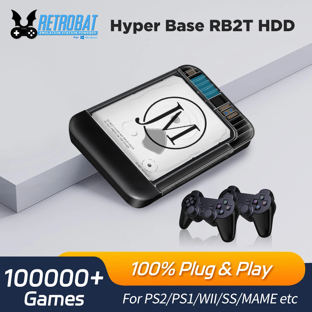 Retrobat 2T tragbare externe Spiel-Festplatte, eingebaut 100000 + Spiele mit 105-Emulatoren für PSP/PS1/PS2/WII/MAME/DC Retro-Videospiele