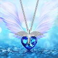 Mode Engel Flügel Herz Form Kristall Anhänger Halskette Frauen Ozean Herz Kreuz Schmuck Mädchen
