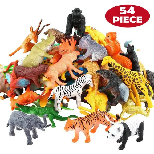54 Pcs Mini Dschungel Tier Spielzeug Set Realistische Wilden Kunststoff Tiere Lernen Spielzeug