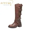 AIYUQI Frauen Cowboy Stiefel 2025, Herbst Neue Gürtel Schnalle Frauen Ritter Stiefel Britischen Stil Große Größe 41 42 43 frauen Lange Stiefel