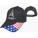 Black US Space Force Logo Cap USAF USSF/America Flag on bill Adjustable