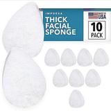 10 Pack Extra Thick Facial Sponge for Daily Deep Cleansing and Regular Exfoliating - Thick Buff Puff Style Exfoliating Pads Puf for Removing Dead Skin Dirt & Makeup - Normal to Oily - Made in The USA