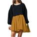 AherBiu Dresses for Women 2023 Oversized Crewneck Long Sleeve Sweatshirt Stitching Pleated Mini Dress