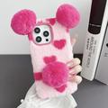 Feishell Cute Fluffy Case for iPhone 11 Pro Max Cute Panda Ears Hairball Soft Fuzzy Winter Warm Faux Fur Plush Fluffy Flexible TPU Bumper Protective Phone Cover Women Girls Rose