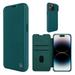 ELEHOLD Luxury Leather Case for iPhone 15 Pro Max 6.7 Inch Flip Folio Card Slots Wallet Function Sliding Camera Lens Cover Premium Leather Shockproof Protective Case Support Wireless Charging Green