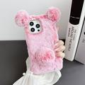 Feishell Cute Fluffy Case for iPhone 13 Pro Cute Panda Ears Hairball Soft Fuzzy Winter Warm Faux Fur Plush Fluffy Flexible TPU Bumper Protective Phone Cover Women Girls Pink