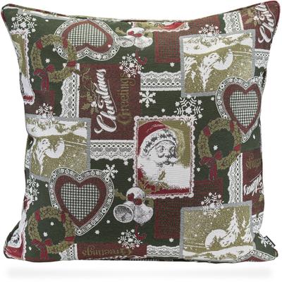 Dekokissen H.O.C.K. "Christmas Patch", rot (dunkelgrün, dunkelrot, tannengrün, gemustert), B:60cm H:10cm L:60cm, Obermaterial: 82% Polyester, 18% Baumwolle. Füllung: 100% Polyester, Dekokissen_Sitzkissen_Kissenhüllen, traditionelles Patchkissen mit... Image