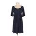 Ann Taylor LOFT Casual Dress Scoop Neck 3/4 sleeves: Blue Print Dresses - Women's Size Small Petite