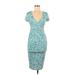 Patty Boutik Casual Dress - Sheath V-Neck Short sleeves: Teal Dresses - Women's Size Small