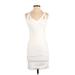 Bebe Casual Dress - Bodycon V-Neck Sleeveless: White Print Dresses - Women's Size 2