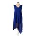 BCBGMAXAZRIA Casual Dress - Midi V Neck Sleeveless: Blue Print Dresses - Women's Size 2X-Small