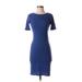 BCBGMAXAZRIA Casual Dress - Bodycon Crew Neck Short sleeves: Blue Color Block Dresses - Women's Size Small