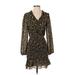 lost & wander Casual Dress - Mini V Neck Long sleeves: Black Leopard Print Dresses - Women's Size X-Small