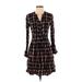 11.1. Tylho Casual Dress - Shirtdress V-Neck 3/4 sleeves: Brown Dresses - Women's Size Small