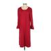 Lands' End Casual Dress - Shift Scoop Neck 3/4 sleeves: Burgundy Print Dresses - Women's Size Small