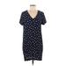 Madewell Casual Dress - Shift V Neck Short sleeves: Blue Polka Dots Dresses - Women's Size Medium