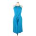 Michael Kors Casual Dress - Sheath High Neck Sleeveless: Blue Solid Dresses - Women's Size 12