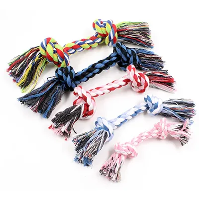 1pcs Pets Dogs Pet Supplies Pet Dog Puppy Cotton Chew Knot Toy Durable Braided Bone Rope 18cm Funny