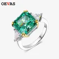 OEVAS 100% 925 Sterling Silver 10*10mm Emerald High Carbon Diamond Rings For Women Sparkling Wedding