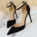 Scarpe BIGTREE in raso con décolleté da donna a punta superficiale con fibbia tacchi alti scarpe da donna sandali con tacco a spillo scarpe da festa Sexy