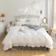 Lace Ruffles Bedding Set White and Gray Color Bedclothes for Boys/Girls Full Size Quilt Cover Sets