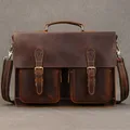 Men's Genuine Leather Briefcase Thick Cowhide Business Laptop Handbag Cow Leather Messenger Shoulder