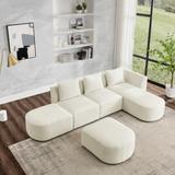 Modular Sectional Sofa with Right Chaise/ 2 Ottoman/ 2 Single Seats, Convertible Sofa Chairs Sleeper Sofa for Living Room