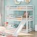 Wood Triple Bunk Bed with Slide, Twin Over Twin Over Twin Adjustable Separable Beds with Ladder, Guardrail, White