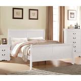 Transitional Style White Wood Full Bed - Sleigh Bed, Center Metal Glide Drawer, Box Spring Required